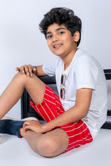 BOYS TWILL SHORTS RED WITH WHITE LINE