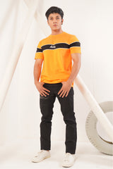 ORANGE STRIPPED TEE WITH CENTER PUNCH OF PRINT