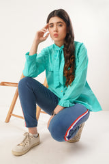 Ladies Lawn Button down shirt adorned with bowed neck with pintucks and frill