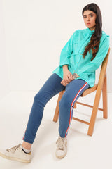 Ladies Lawn Button down shirt adorned with bowed neck with pintucks and frill