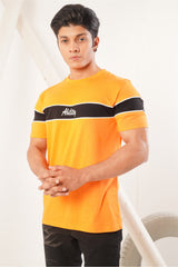 ORANGE STRIPPED TEE WITH CENTER PUNCH OF PRINT