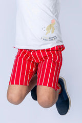 BOYS TWILL SHORTS RED WITH WHITE LINE