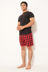 MEN PJ NIGHT SUIT WITH SHORT BLACK RED