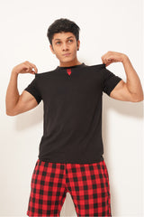 MEN PJ NIGHT SUIT WITH SHORT BLACK RED