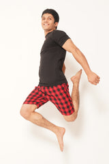 MEN PJ NIGHT SUIT WITH SHORT BLACK RED