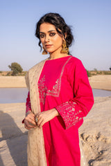 3PC Embroidered Stitched Suit along Bindi Organza Dupatta