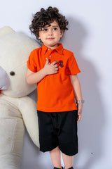 KIDS POLO ORANGE SPIDER EMBROIDED