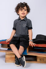 KIDS POLO BLACKISH GREY FRONT EMBROIDED