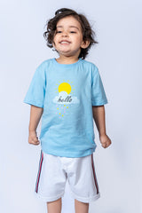 KIDS T-SHIRT SKY COLOR WITH "HELLO" PRINTING