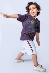 KIDS T SHIRT PURPLE WITH "CATCH THE WAVE" PRINTING