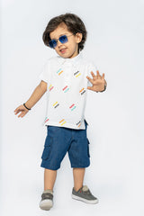 KIDS POLO WHITE ALL OVER EMBROIDERY