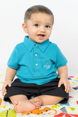 BABY POLO BLUE WITH "A" EMBROIDERY