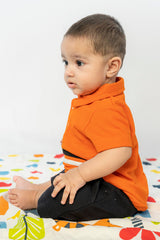 BABY POLO ORANGE WITH BLACK AND WHITE LINE